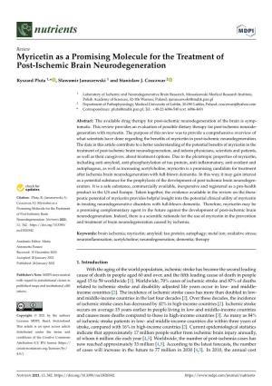 Myricetin As a Promising Molecule for the Treatment of Post-Ischemic Brain Neurodegeneration