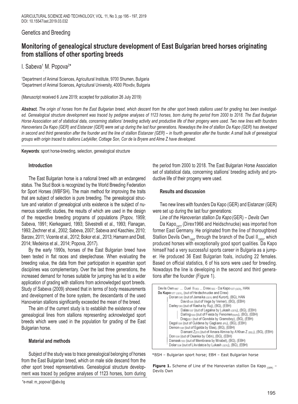 Monitoring of Genealogical Structure Development of East Bulgarian Breed Horses Originating from Stallions of Other Sporting Breeds