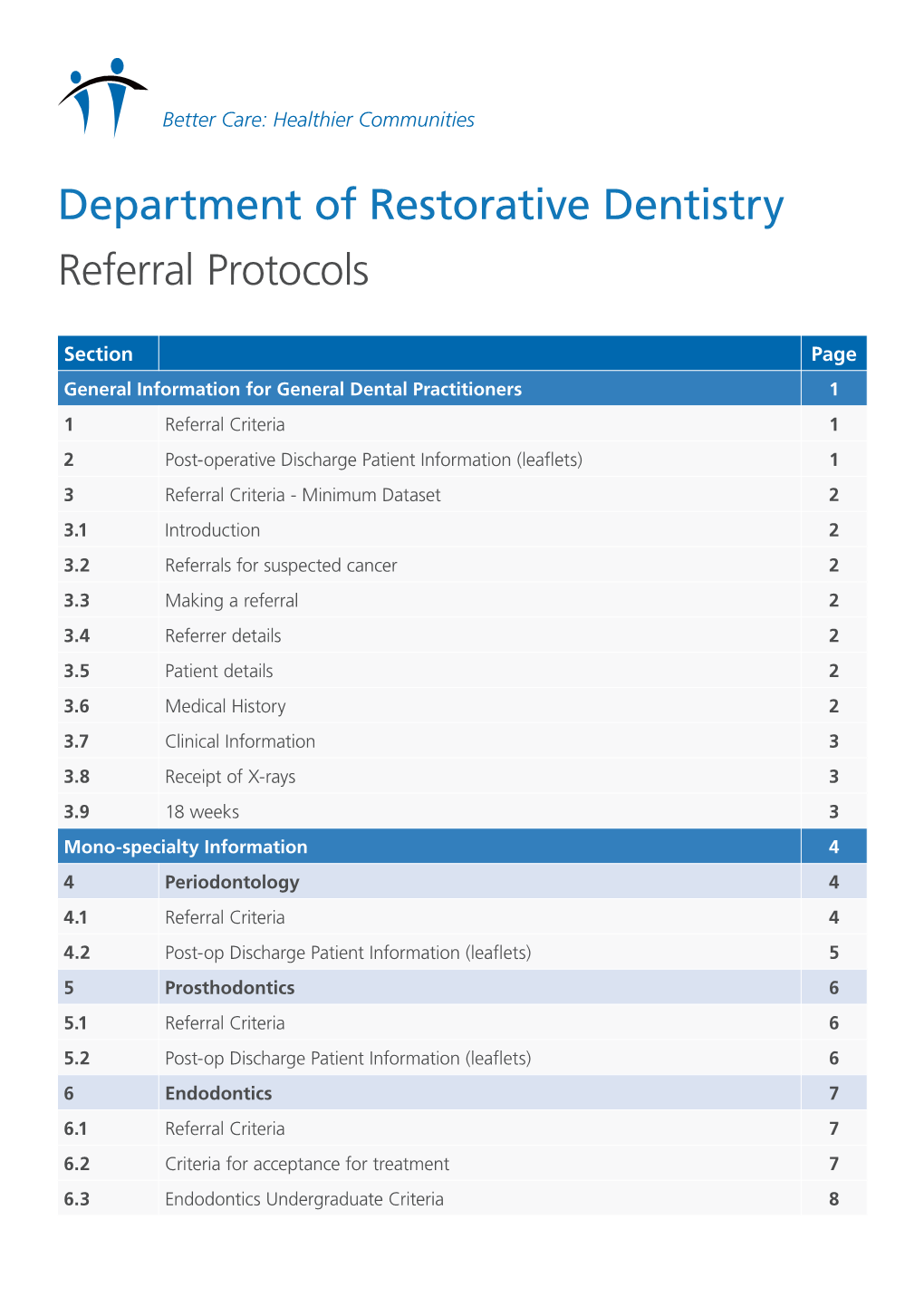 Department of Restorative Dentistry Referral Protocols