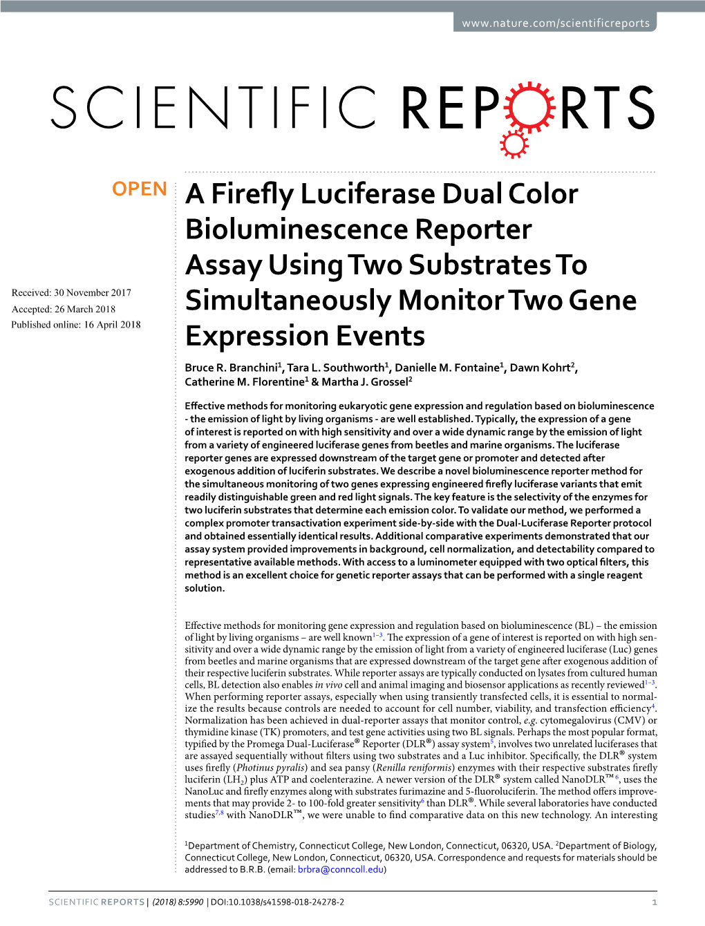 A Firefly Luciferase Dual Color Bioluminescence Reporter Assay