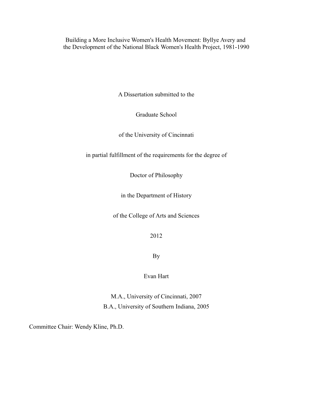 Building a More Inclusive Women's Health Movement: Byllye Avery and the Development of the National Black Women's Health Project, 1981-1990