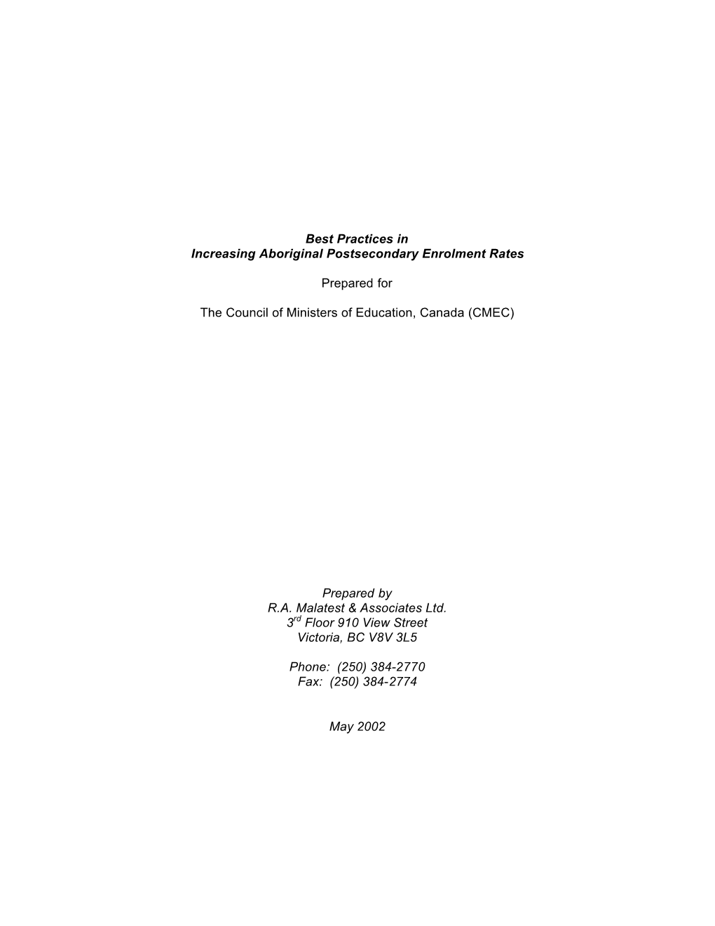 Best Practices in Increasing Aboriginal PS Enrolment Rates…