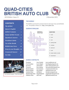 QUAD-CITIES BRITISH AUTO CLUB 2016 Edition / Issue 10 8 November 2016