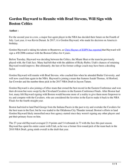 Gordon Hayward to Reunite with Brad Stevens, Will Sign with Boston Celtics