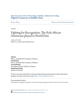 Fighting for Recognition: the Role African Americans Played in World Fairs Andrew R