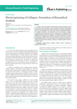 Electrospinning of Collagen: Formation of Biomedical Scaffold