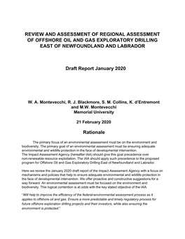 Review and Assessment of Regional Assessment of Offshore Oil and Gas Exploratory Drilling East of Newfoundland and Labrador