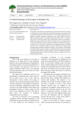 Livelihood Strategy of Scavengers in Kendari City Rati Anggriawati1, Syaifudin S