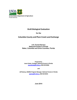 Draft Biological Evaluation Columbia County and Plum Creek Land