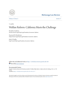 Welfare Reform: California Meets the Challenge Ronald A