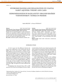 Hydromechanism and Desalination of Coastal Karst Aquifers: Theory and Cases Hidromehanizem in Razslanitev Obalnih Kraških Vodonosnikov: Teorija in Primeri