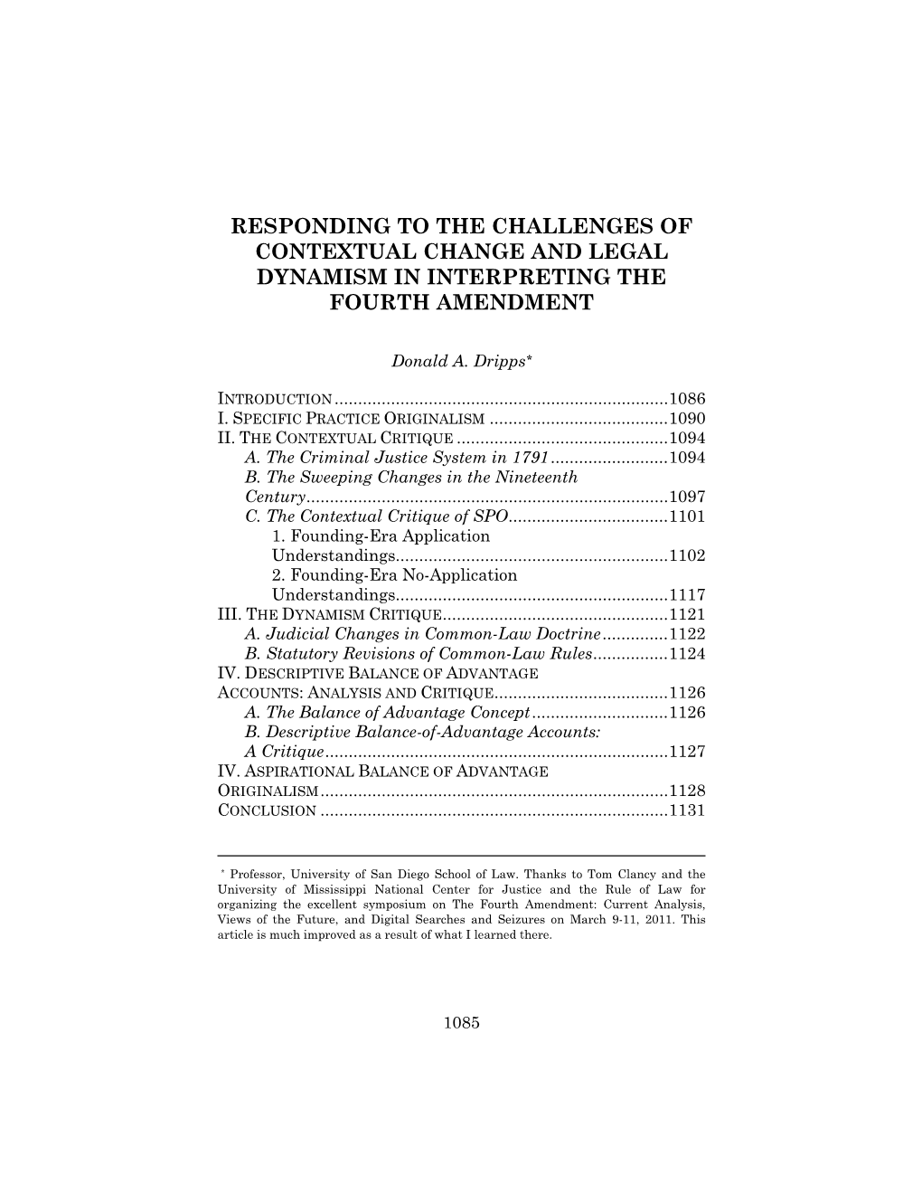 Responding to the Challenges of Contextual Change and Legal Dynamism in Interpreting the Fourth Amendment