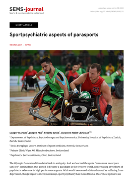 Sportpsychiatric Aspects of Parasports