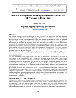 Reward Management and Organizational Performance of Workers in Delta State