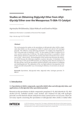 Studies on Obtaining Diglycidyl Ether from Allyl-Glycidyl Ether Over The