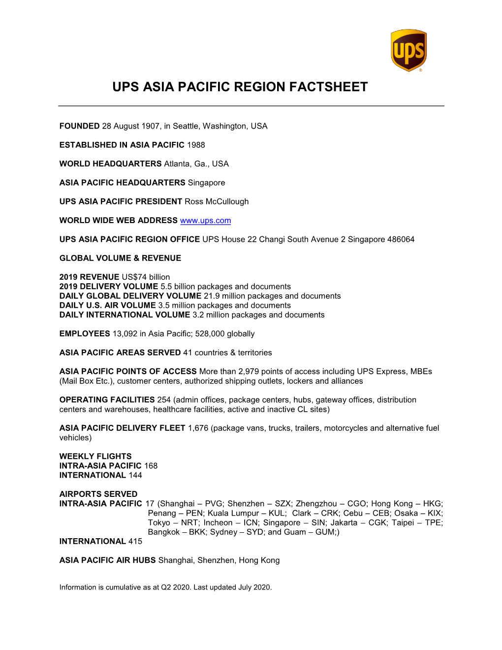 UPS Asia Pacific Fact Sheet