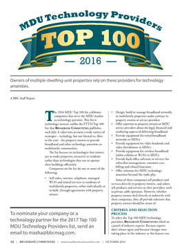 The Top 100 MDU Technology Providers for 2016