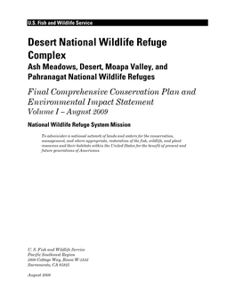 Desert National Wildlife Refuge Complex Ash Meadows, Desert, Moapa Valley, and Pahranagat National Wildlife Refuges