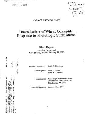 Investigation of Wheat Coleoptile Response to Phototropic Stimulations"