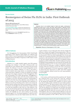 Reemergence of Swine Flu H1N1 in India: First Outbreak of 2015