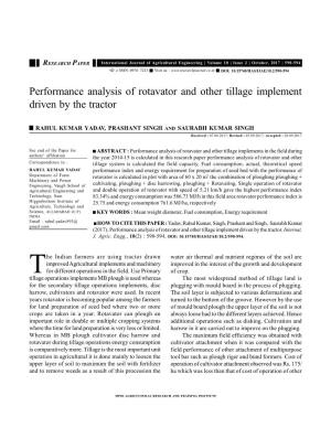 Performance Analysis of Rotavator and Other Tillage Implement Driven by the Tractor