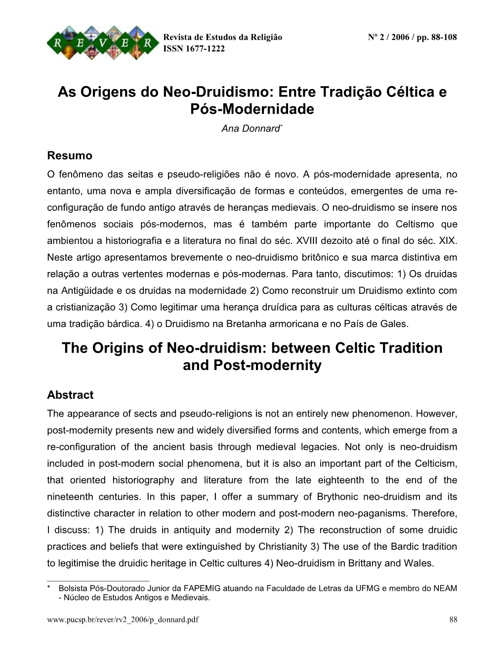 Entre Tradição Céltica E Pós-Modernidade the Origins of Neo-Druidism