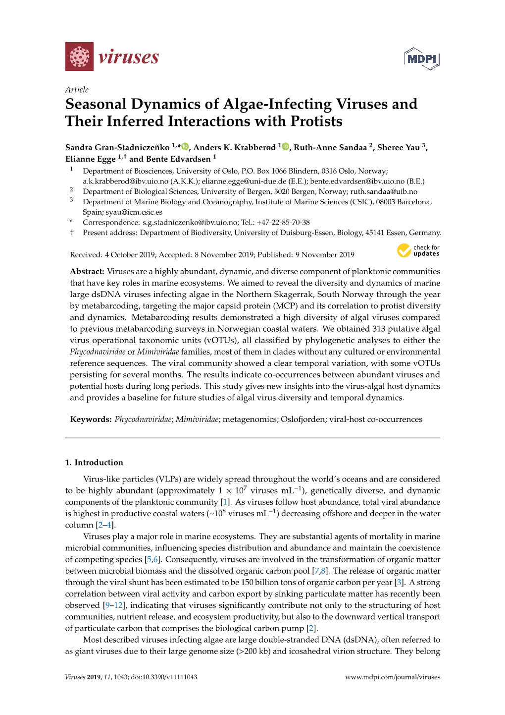 Seasonal Dynamics of Algae-Infecting Viruses and Their Inferred Interactions with Protists