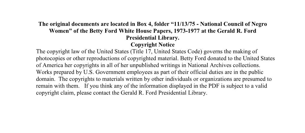 11/13/75 - National Council of Negro Women” of the Betty Ford White House Papers, 1973-1977 at the Gerald R