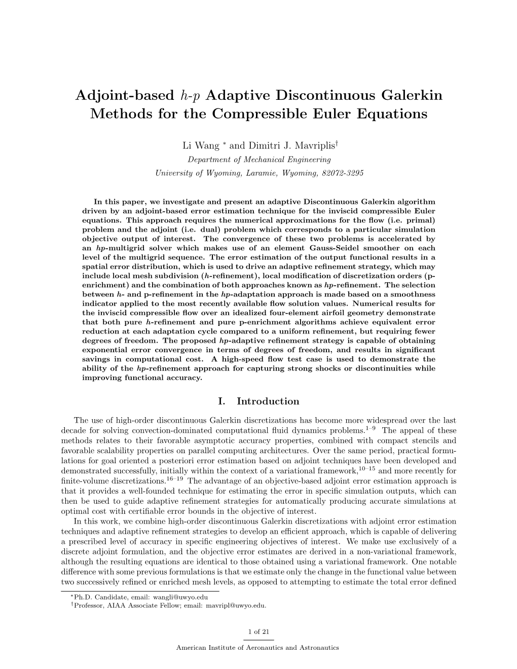 Adjoint-Based H-P Adaptive Discontinuous Galerkin Methods for the Compressible Euler Equations