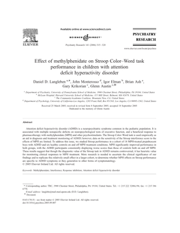 Effect of Methylphenidate on Stroop Color–Word Task Performance in Children with Attention Deficit Hyperactivity Disorder