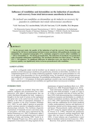 Influence of Romifidine and Detomidine on the Induction of Anesthesia and Recovery from Total Intravenous Anesthesia in Horses
