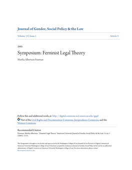 Symposium: Feminist Legal Theory Martha Albertson Fineman