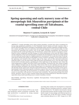 Spring Spawning and Early Nursery Zone of the Mesopelagic Fish Maurolicus Parvipinnis at the Coastal Upwelling Zone Off Talcahuano, Central Chile