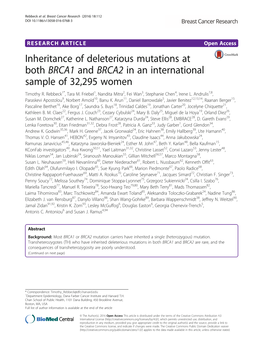 Inheritance of Deleterious Mutations at Both BRCA1 and BRCA2 in an International Sample of 32,295 Women Timothy R