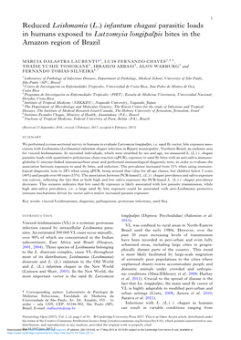 Reduced Leishmania (L.) Infantum Chagasi Parasitic Loads in Humans Exposed to Lutzomyia Longipalpis Bites in the Amazon Region of Brazil