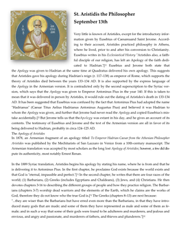 St. Aristidis the Philosopher September 13Th