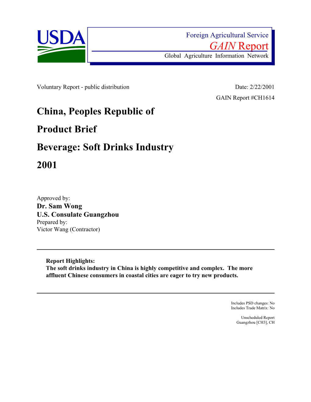 Soft Drinks Industry 2001