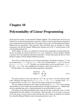 Chapter 10 Polynomiality of Linear Programming