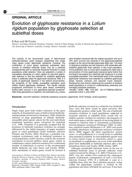 Evolution of Glyphosate Resistance in a Lolium Rigidum Population by Glyphosate Selection at Sublethal Doses
