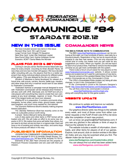Communique #84 Stardate 2012.12
