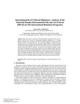 Analysis of the Polewali Mandar International Folk and Art Festival (PIFAF) in the International Relations Perspective