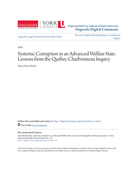 Systemic Corruption in an Advanced Welfare State: Lessons from the Québec Charbonneau Inquiry Denis Saint-Martin