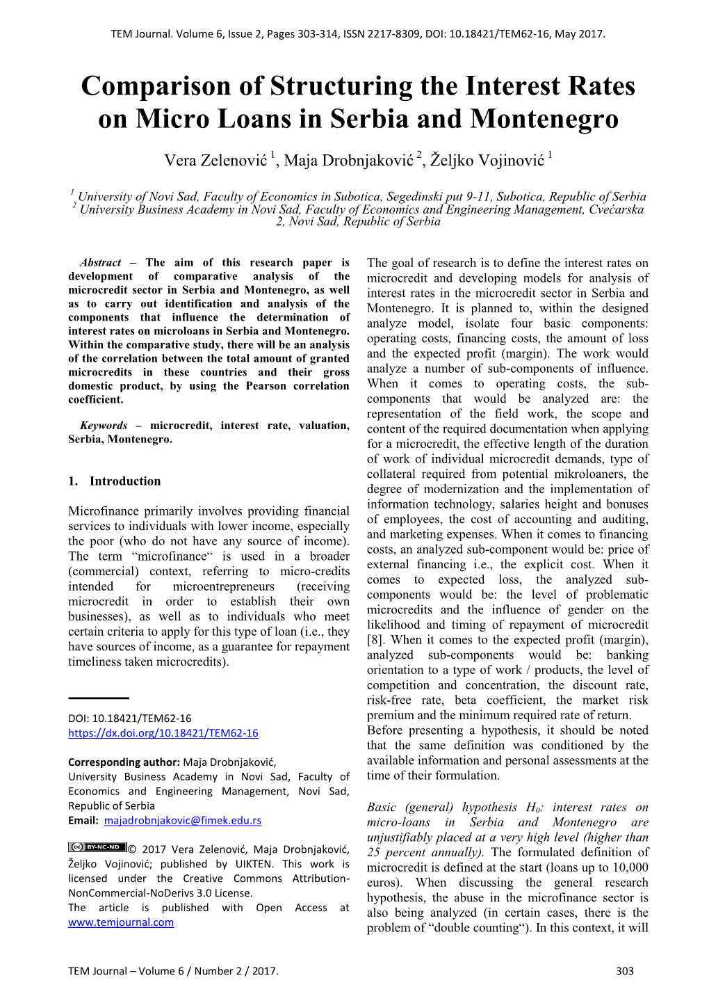 Comparison of Structuring the Interest Rates on Micro Loans in Serbia and Montenegro