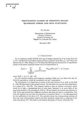 Equivalence Classes of Primitive Binary Quadratic Forms and Zeta Functions