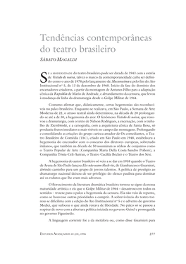 Tendências Contemporâneas Do Teatro Brasileiro SÁBATO MAGALDI