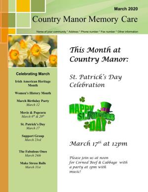 This Month at Country Manor: St. Patrick's Day Celebration March