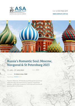 Russia's Romantic Soul: Moscow, Novgorod & St Petersburg 2023