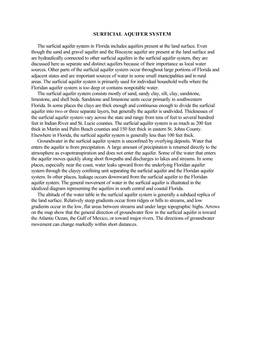SURFICIAL AQUIFER SYSTEM the Surficial Aquifer System in Florida