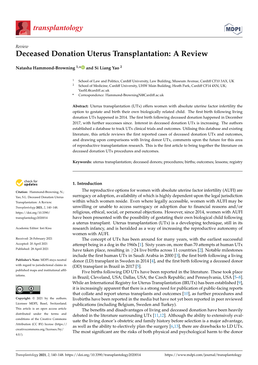 Deceased Donation Uterus Transplantation: a Review