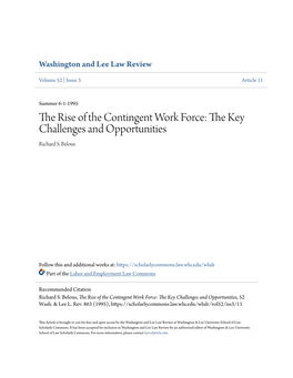 The Rise of the Contingent Work Force: the Key Challenges and Opportunities Richard S